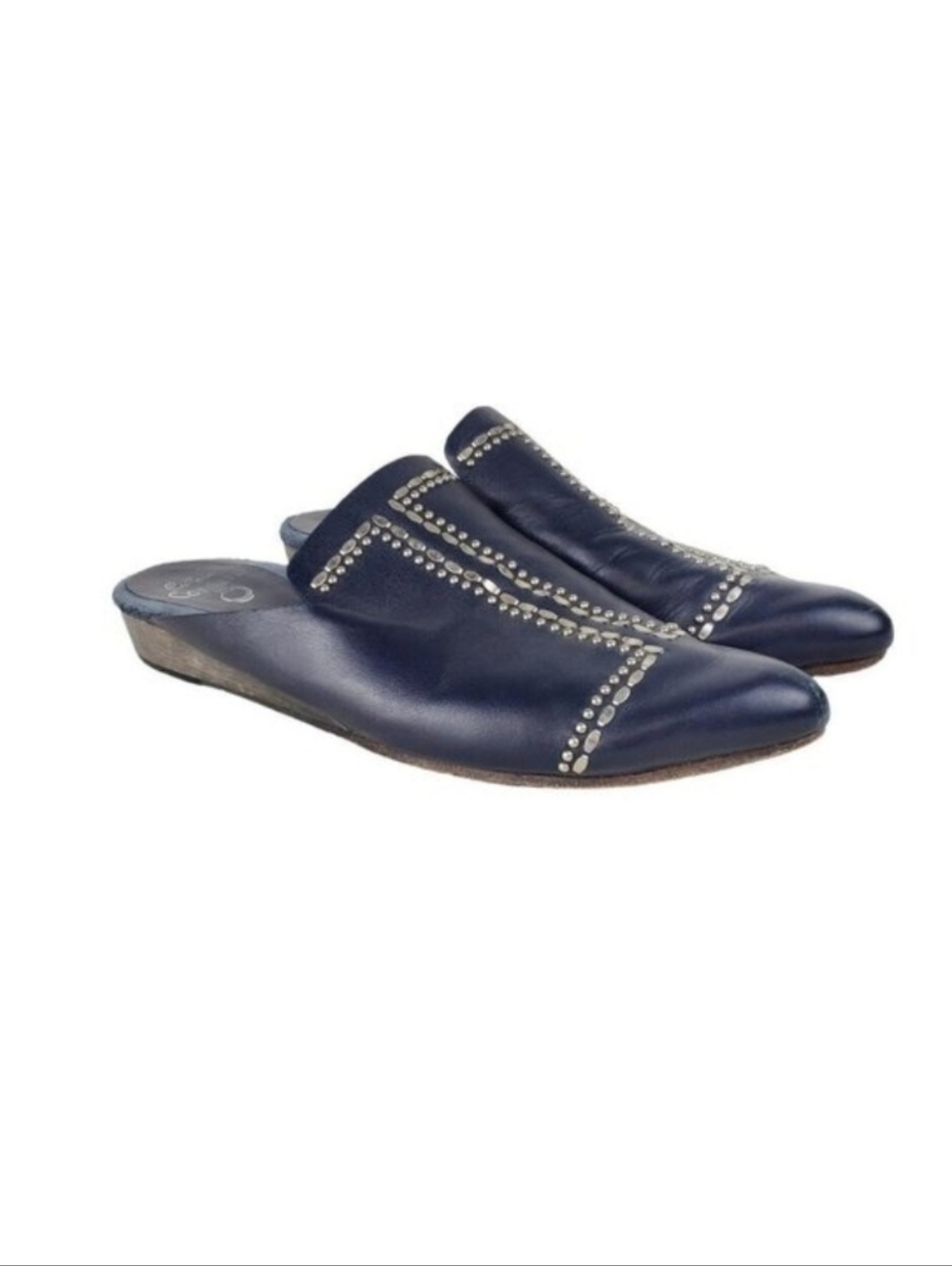 Calleen Cordero Sheira Slides Navy Blue Studded Backless Mule Shoes Size 10